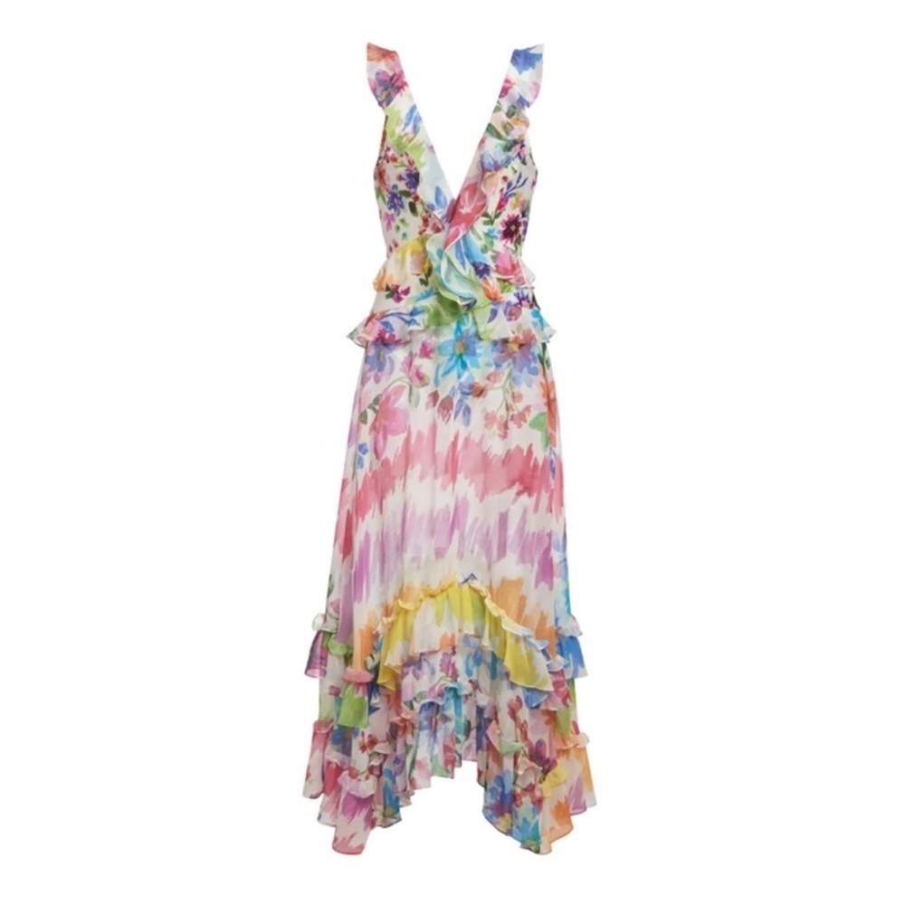 PatBO Bloom Maxi Dress NWT Small Multicolor Ruffle Hem Floral Vacation Resort - Picture 7 of 16